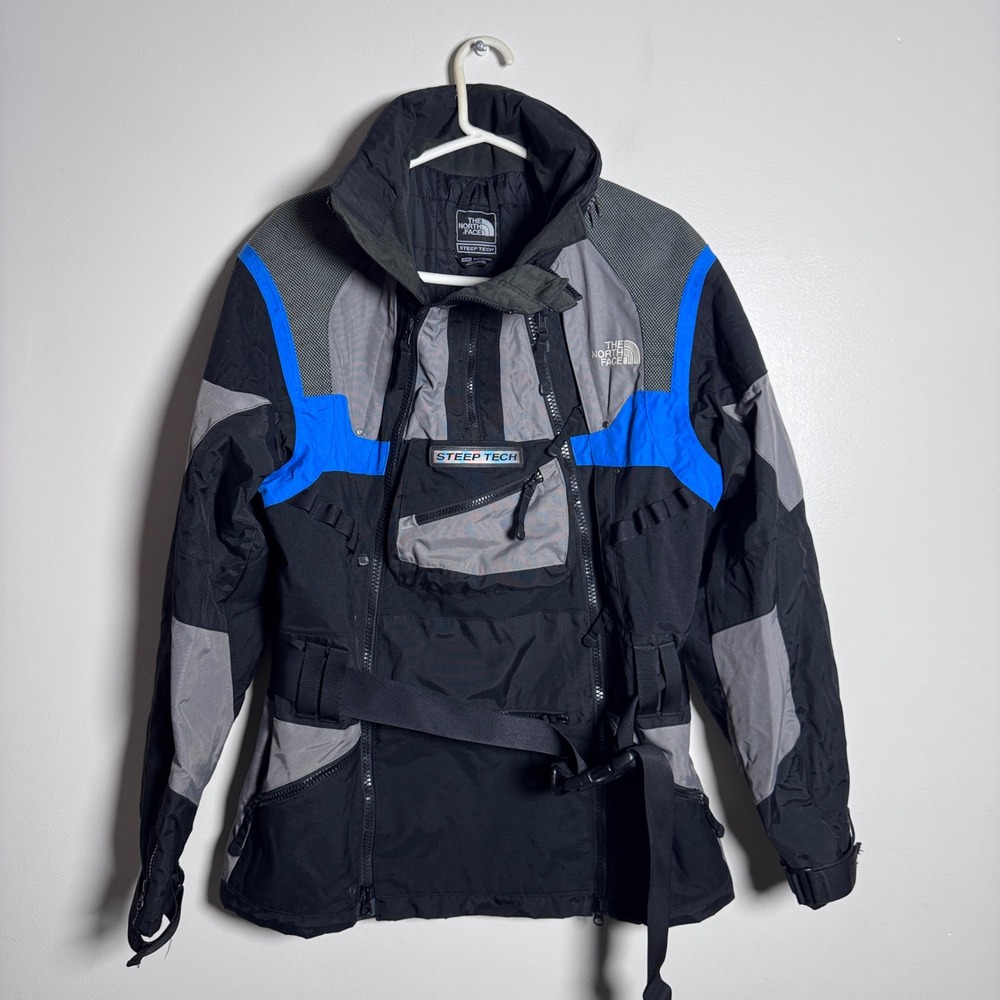 1990s The North Face Steep Tech Jacket Mens Medium Black Blue Ski Coat Vintage